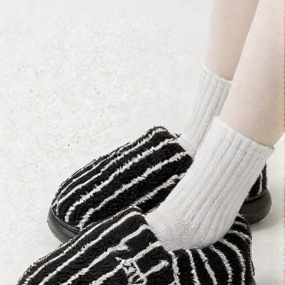 Plusock Plus Size Striped Plush Closed Back  Fluffy Shoes - image 2