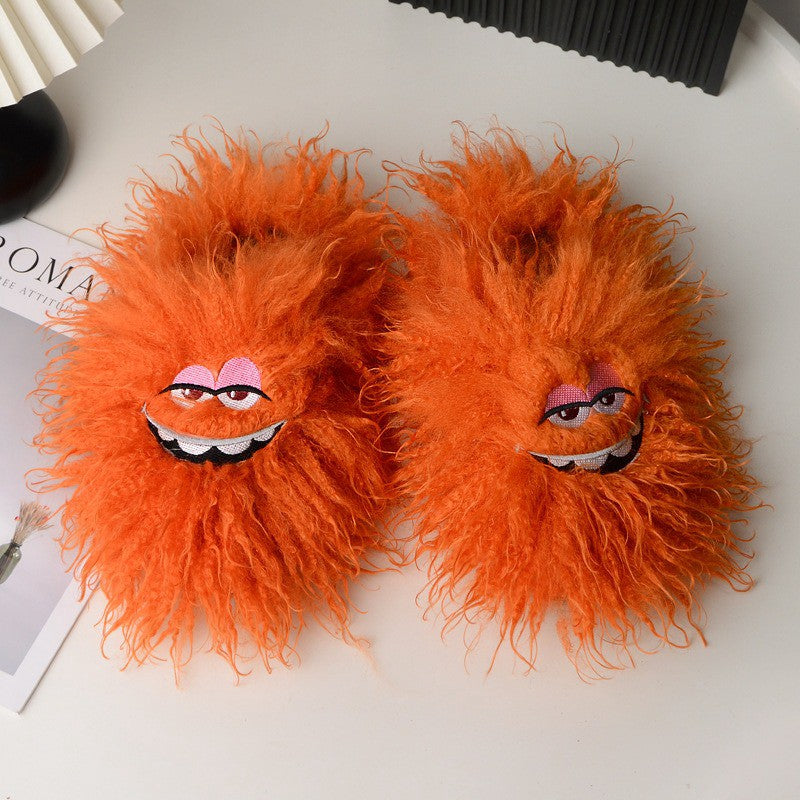 Plusock Pink Fluffy Cartoon Eye Indoor Slippers - Orange - 50-51(US12.5-13) - image 4