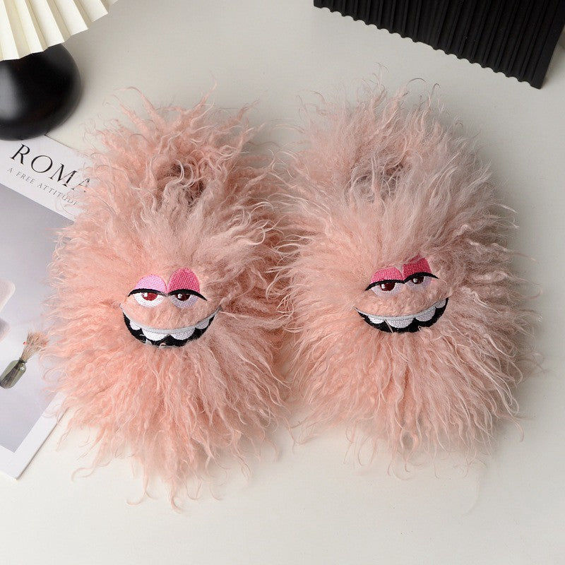 Plusock Pink Fluffy Cartoon Eye Indoor Slippers - Pink - 50-51(US12.5-13) - image 3