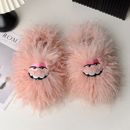 Plusock Pink Fluffy Cartoon Eye Indoor Slippers - Pink - 50-51(US12.5-13) - image 3