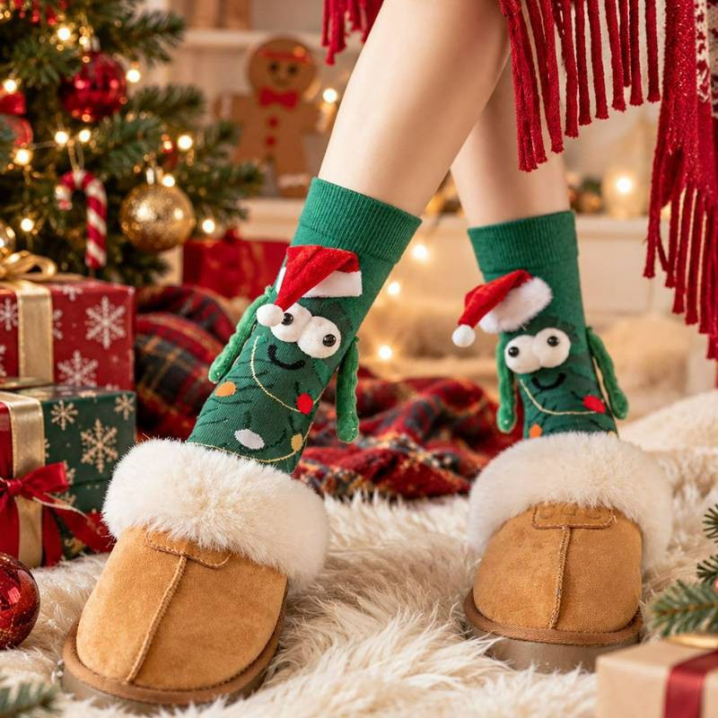 Plusock Christmas Tree Knit Hand Holding Quarter Socks - image 1