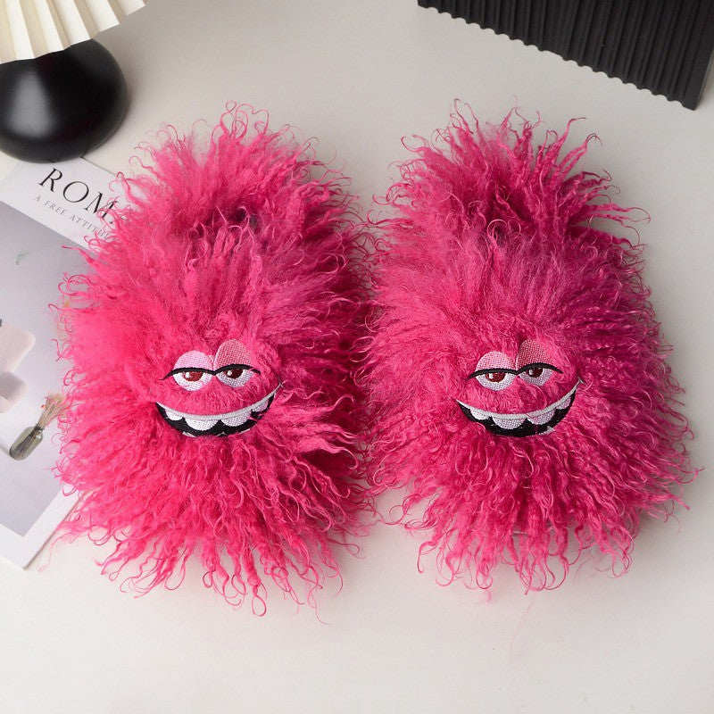 Plusock Pink Fluffy Cartoon Eye Indoor Slippers - Rose - 50-51(US12.5-13) - image 2