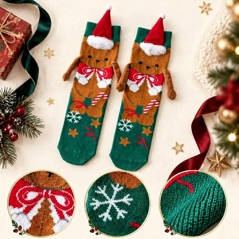 Plusock Christmas Tree Knit Hand Holding Quarter Socks - image 7