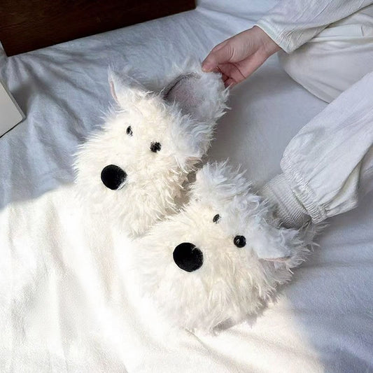 Plusock Cozy Puppy Plush House Slippers with Soft TPR Sole - White - EU40-41(US7-7.5) - image 0
