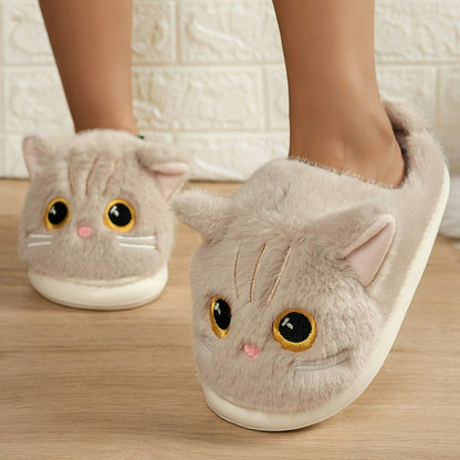 Plusock Cat Plush Soft Sole Indoor Slippers - Khaki - EU44-45(US10-11) - image 4