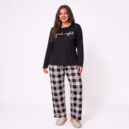Plusock Good Night Plaid Pajama Set - Black - 5XL - image 4