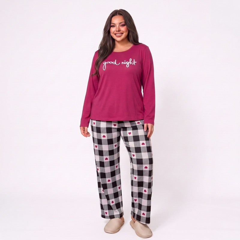 Plusock Good Night Plaid Pajama Set - Rose - 5XL - image 1