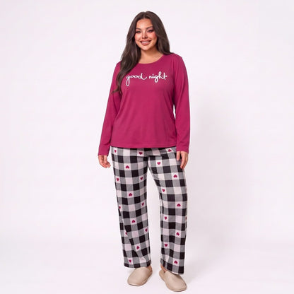 Plusock Good Night Plaid Pajama Set - Rose - 5XL - image 1