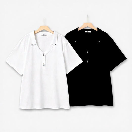 Plusock Snap Collar V Neck Casual Top - image 0