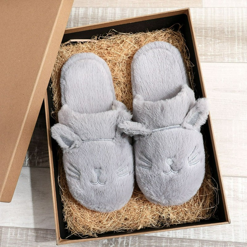 Plusock Cozy Cat Plush House Slippers - Grey - EU44-45(US10-11) - image 8