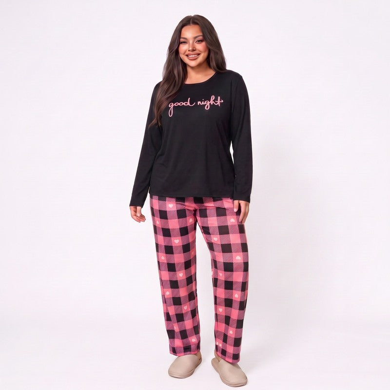 Plusock Good Night Plaid Pajama Set - Pink - 5XL - image 3