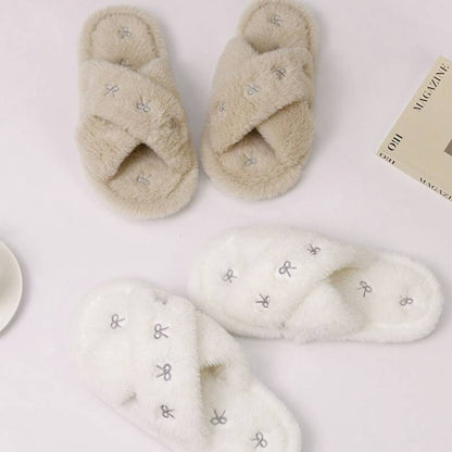 Plusock Cross Band Plush Open Toe Slippers - image 13
