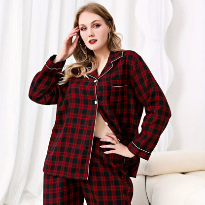 Plusock Red Plaid Contrast Trim Pajama Set - image 3