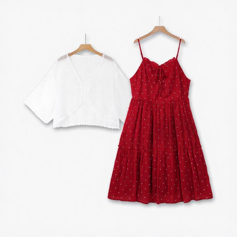 Plusock Romantic Ditsy Dot Dress Two Piece Set - 2Pcs Set - 6XL - image 0