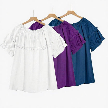 Plusock Crinkled Rayon Blend Ruffle Yoke Blouse - image 0