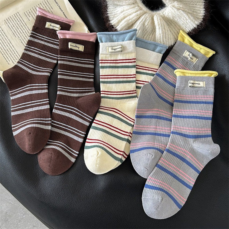 Plusock Retro Striped Knit Quarter Socks (5 Pairs) - Multicolor - EU36-42(US3-8.5) - image 15