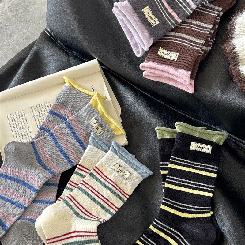 Plusock Retro Striped Knit Quarter Socks (5 Pairs) - image 14