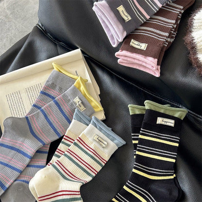 Plusock Retro Striped Knit Quarter Socks (5 Pairs) - image 14