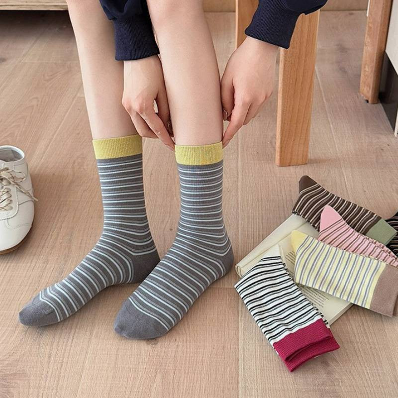 Plusock Retro Striped Knit Quarter Socks (6 Pairs) - image 0