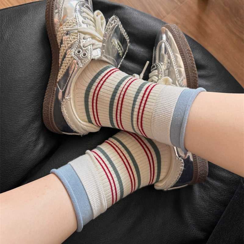 Plusock Retro Striped Knit Quarter Socks (5 Pairs) - image 5