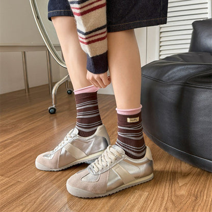 Plusock Retro Striped Knit Quarter Socks (5 Pairs) - image 10