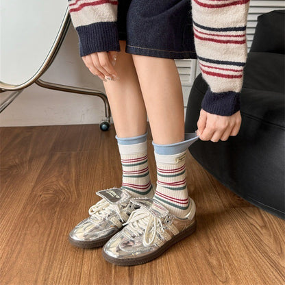 Plusock Retro Striped Knit Quarter Socks (5 Pairs) - image 7