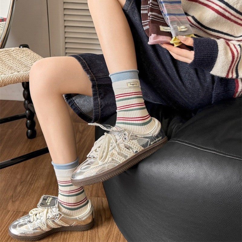 Plusock Retro Striped Knit Quarter Socks (5 Pairs) - image 6