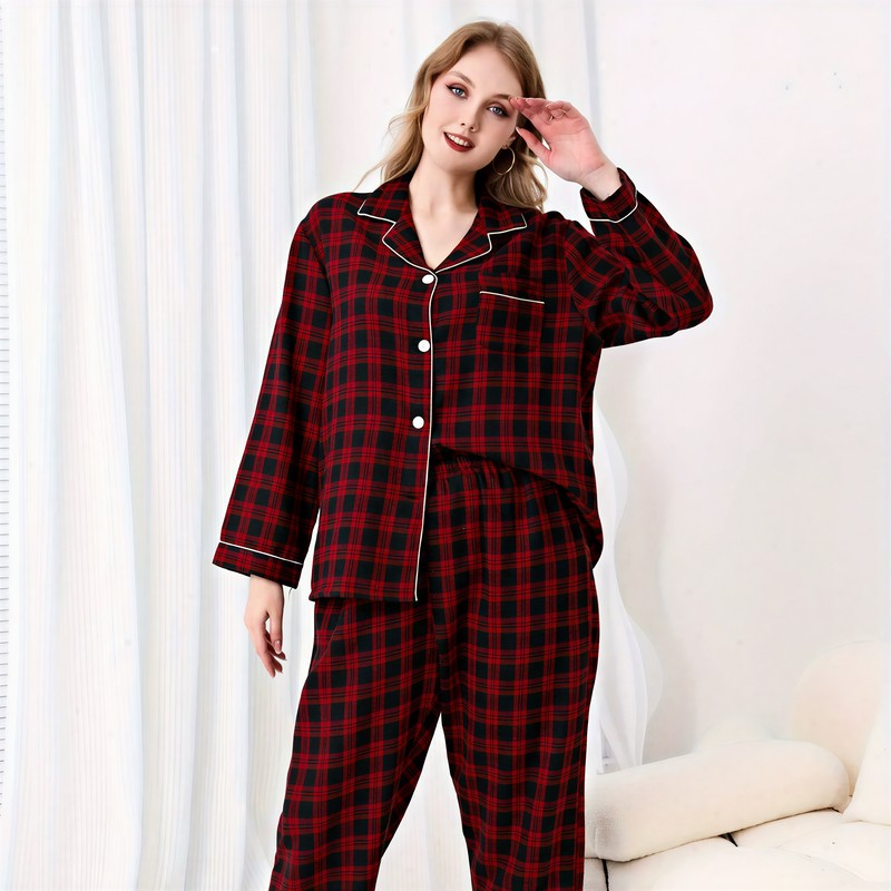 Plusock Red Plaid Contrast Trim Pajama Set - image 2
