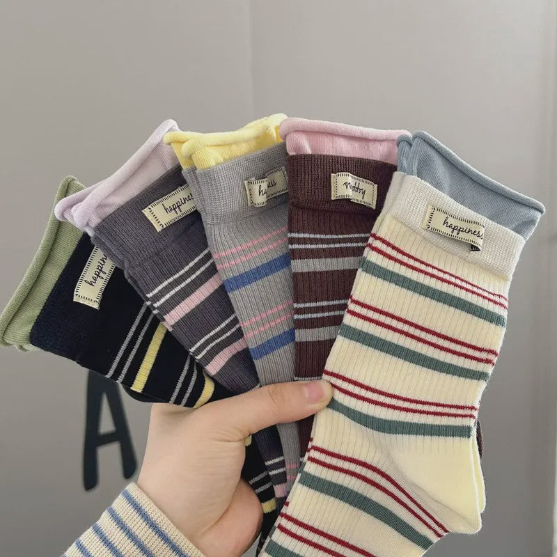 Plusock Retro Striped Knit Quarter Socks (5 Pairs) - image 13