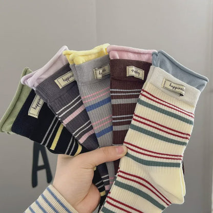 Plusock Retro Striped Knit Quarter Socks (5 Pairs) - image 13