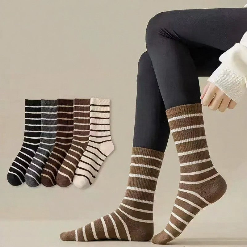 Plusock Retro Striped Cotton Quarter Socks (5 Pairs) - Multicolor - EU36-41(US3-7.5) - image 0