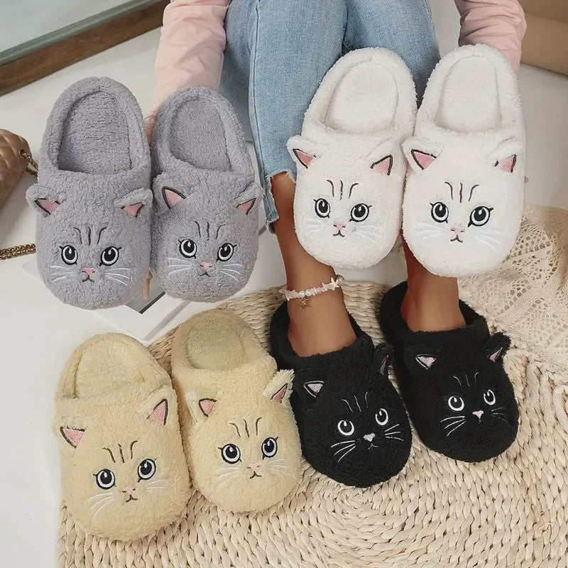 Plusock Warm Cozy Cat Face Plush Indoor House Slippers - image 0