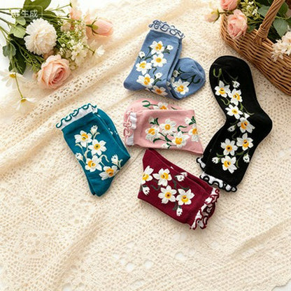 Plusock Daisy Ruffle Everyday Crew Socks(5 Pairs) - Multicolor - EU35-40 (US2-7) - image 1
