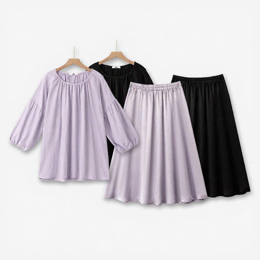 Plusock Plus Size Gathered Neck Two-Piece Skirt Set - image 0