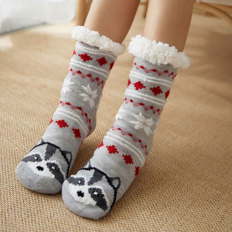 Plusock Nordic Fox Cozy Sherpa Cuff Home Slipper Socks(2 Pairs) - Light Gray - EU35-42(US2-8) - image 0