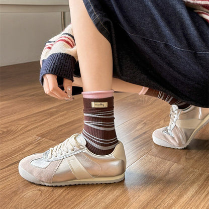 Plusock Retro Striped Knit Quarter Socks (5 Pairs) - image 9