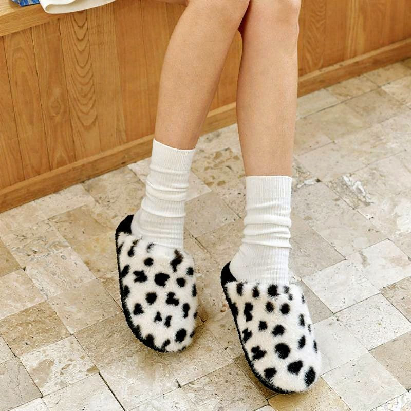 Plusock Cow Print Plush Lined Cozy Warm House Slippers - image 1