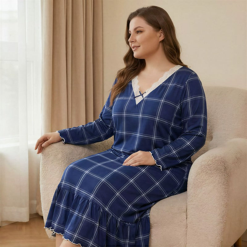 Plusock Lace Trim Plaid Nightgown - image 2