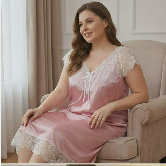 Plusock Blush Satin Lace Nightgown - Pink - 4XL - image 0