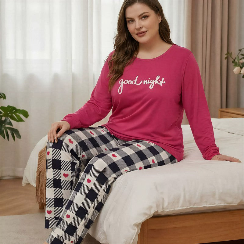Plusock Good Night Plaid Heart Pajama Set - Rose - 5XL - image 0