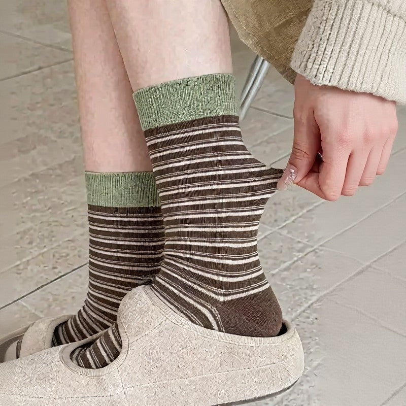 Plusock Retro Striped Knit Quarter Socks (6 Pairs) - image 1