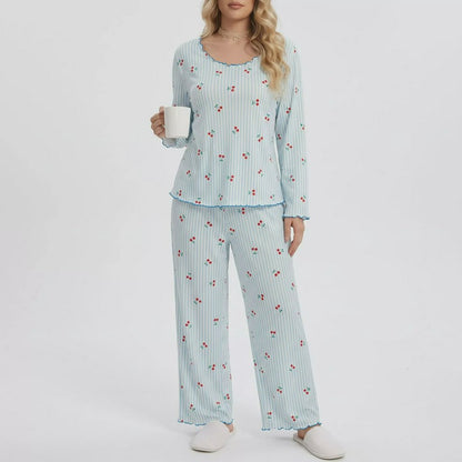 Plusock Cherry Stripe Long Sleeve Pajama Set - Blue - 4XL - image 0