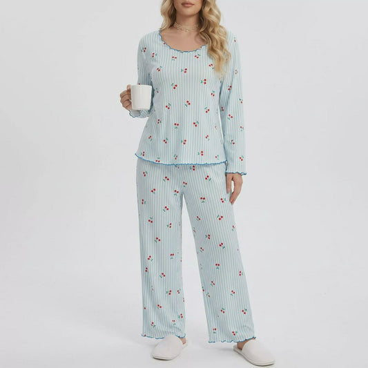 Plusock Cherry Stripe Long Sleeve Pajama Set - Blue - 4XL - image 0
