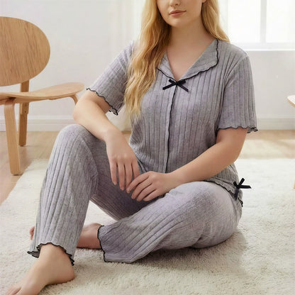 Plusock Lavender Bow Trim Pajama Set - image 1