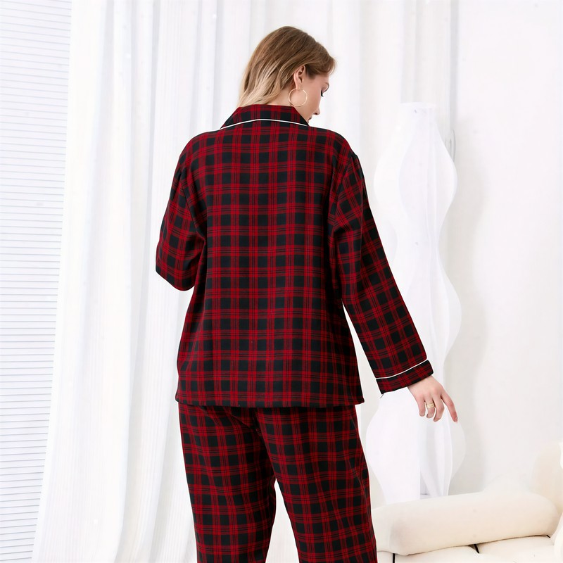 Plusock Red Plaid Contrast Trim Pajama Set - image 1