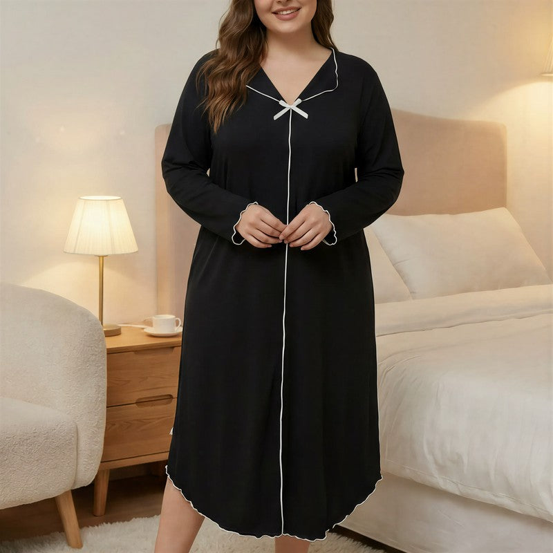 Plusock Tencel Bow Trim Nightgown - Black - 4XL - image 0