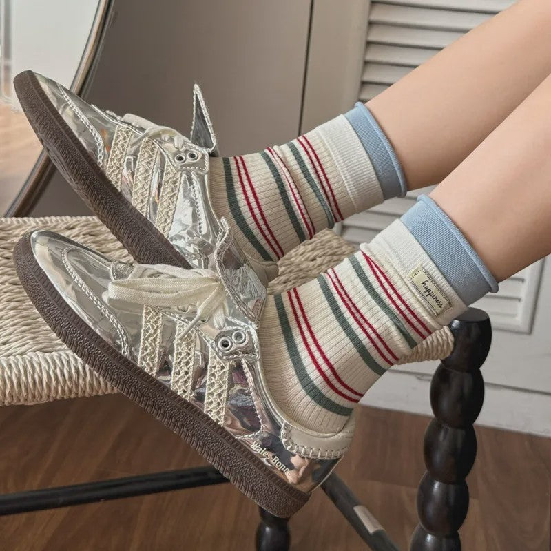 Plusock Retro Striped Knit Quarter Socks (5 Pairs) - image 4