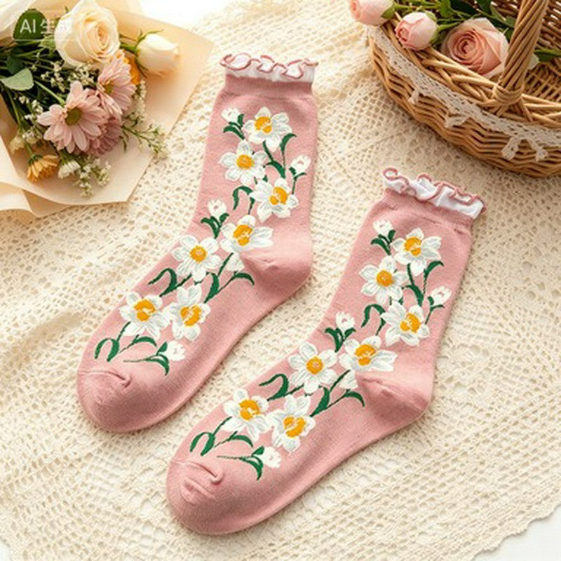 Plusock Daisy Ruffle Everyday Crew Socks(5 Pairs) - Pink - EU35-40 (US2-7) - image 2