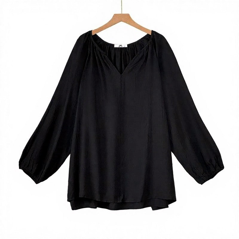 Plusock Elegant Ruched V-Neck Lantern Sleeve Blouse - Top + Pants Set - 6XL - image 0