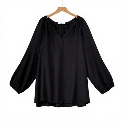 Plusock Elegant Ruched V-Neck Lantern Sleeve Blouse - Top + Pants Set - 6XL - image 0